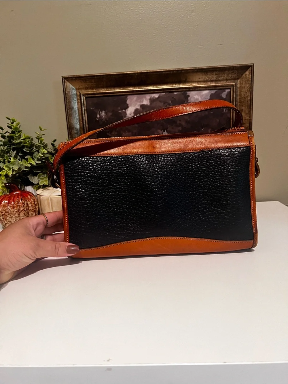 Dooney & Bourke Black and Brown Pebbled Leather Messenger Bag